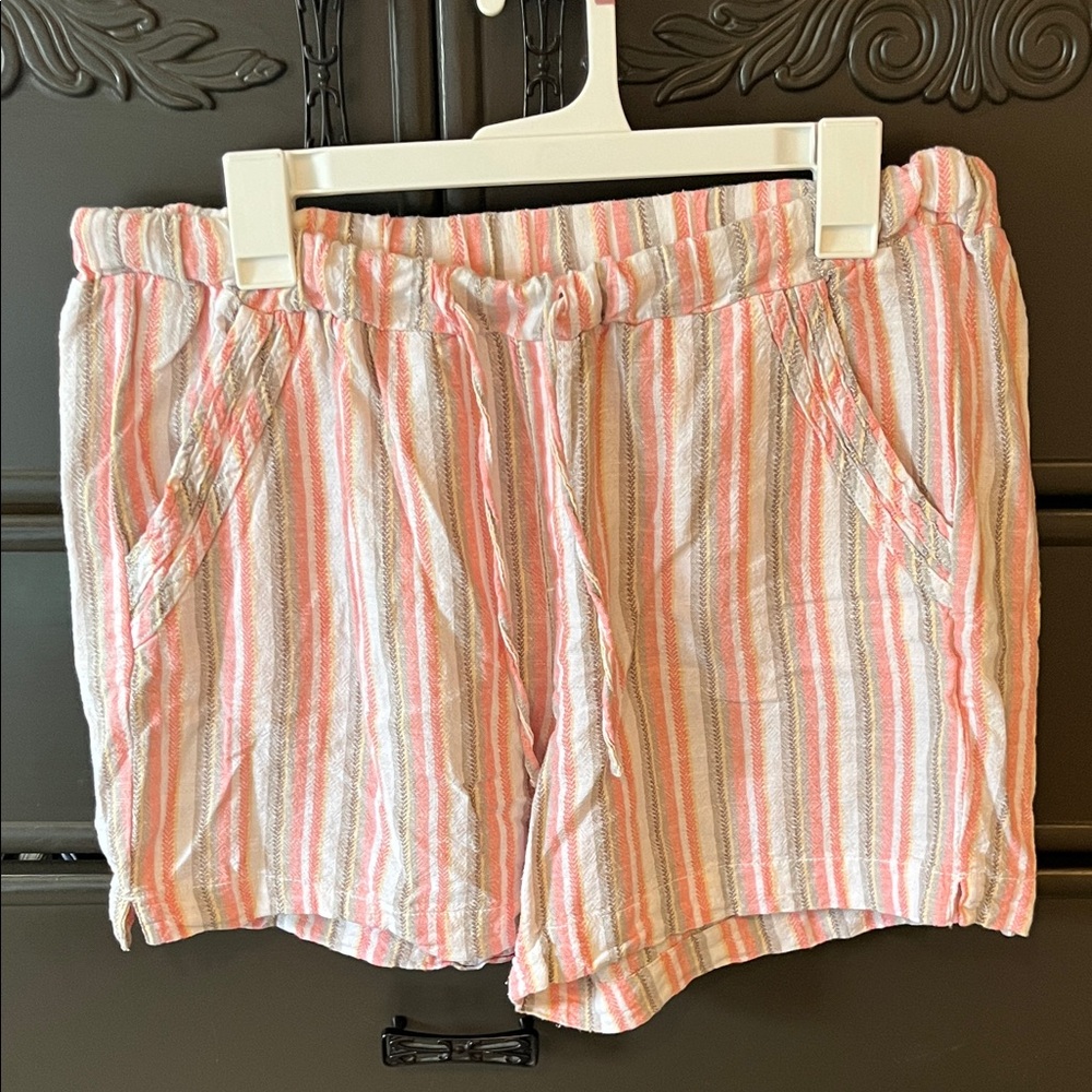 Briggs New York Pink and Cream Striped Drawstring Shorts